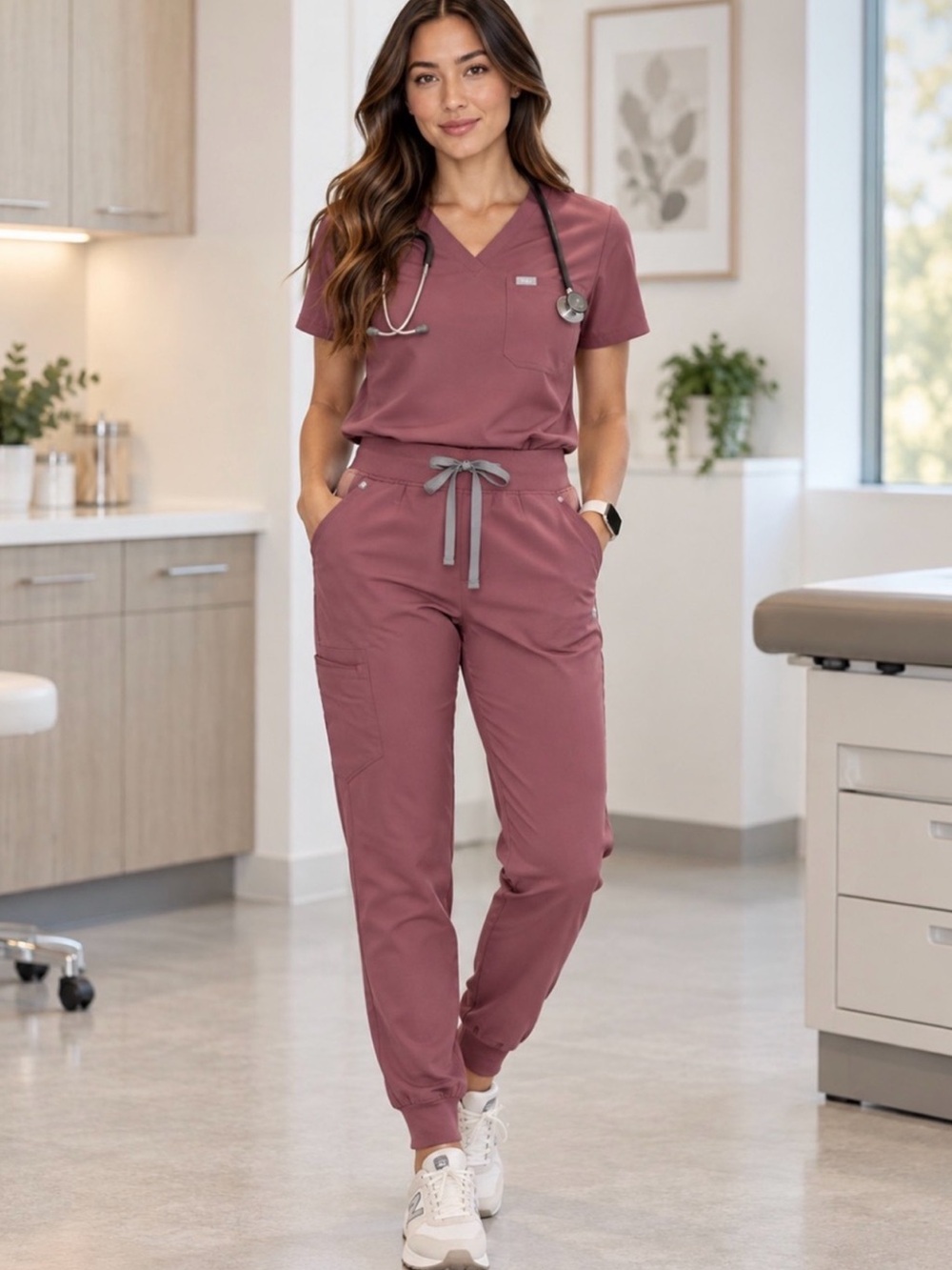 FIGS Catarina One Pocket top and Uman Joggers scrub set - Mauve